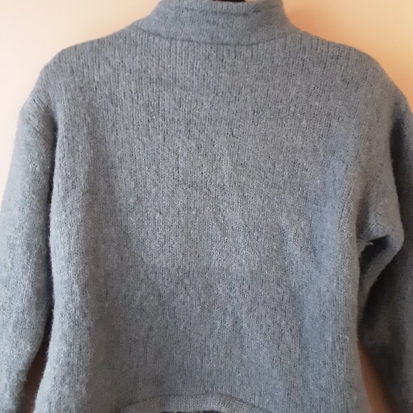 Made in Nepal Polar Fleece Lined Chunky Wool Sweater | Blue White | S-M - Picture 10 of 12